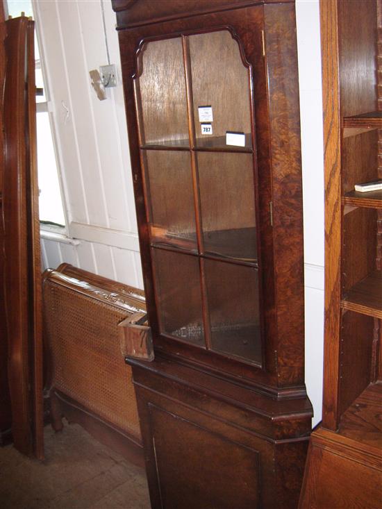 Burr walnut standing corner cabinet